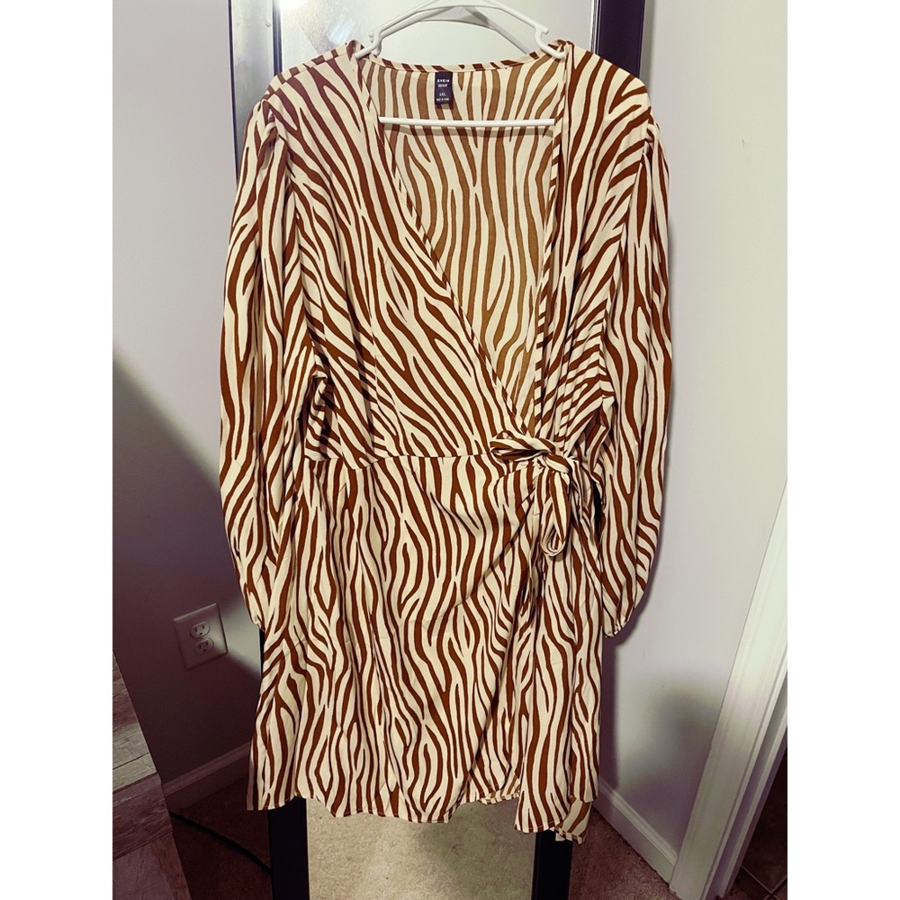 Brown Zebra Print Wrap Dress